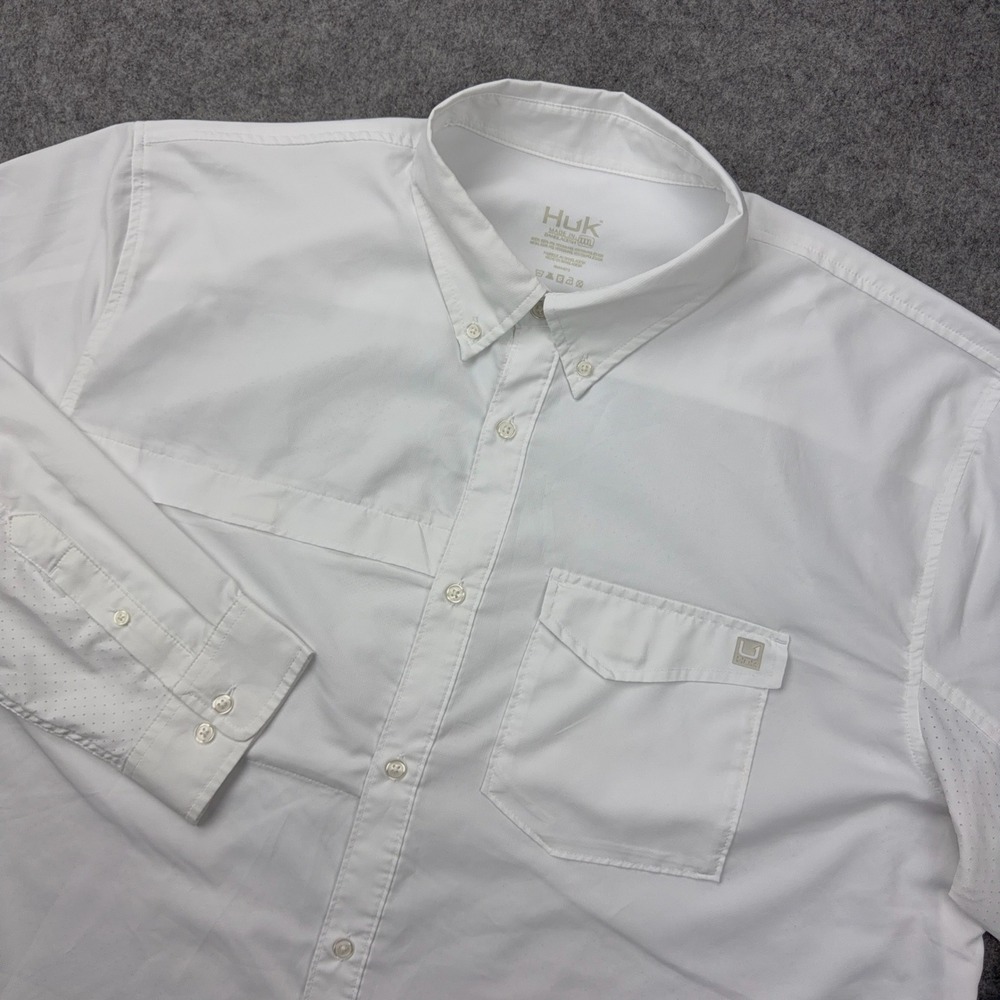 Huk Fishing Shirt Mens 3XL White Tide Point Performance Fishing Button Down